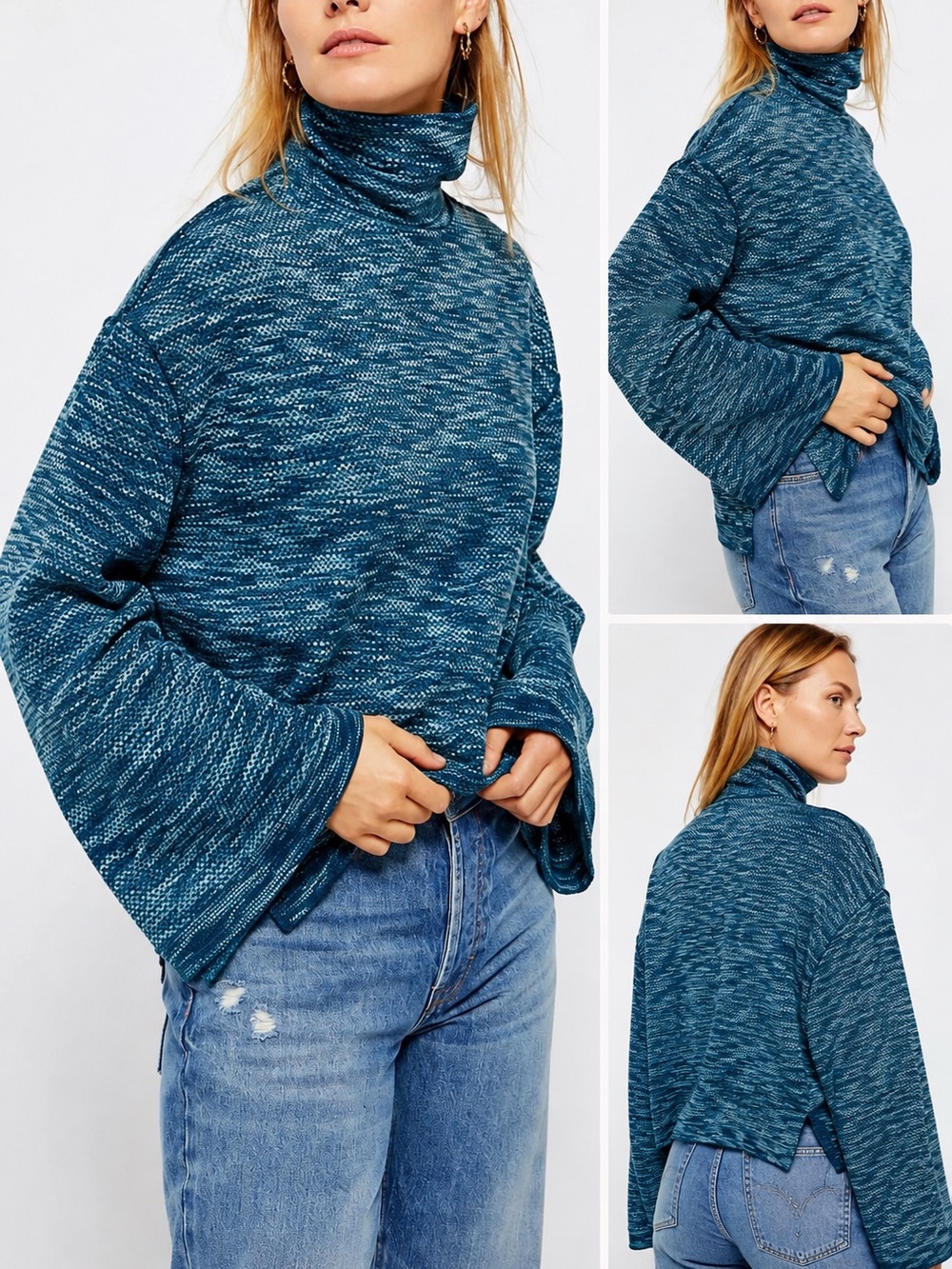 We The Free Heathered Navy Cropped Bomber Jacket
